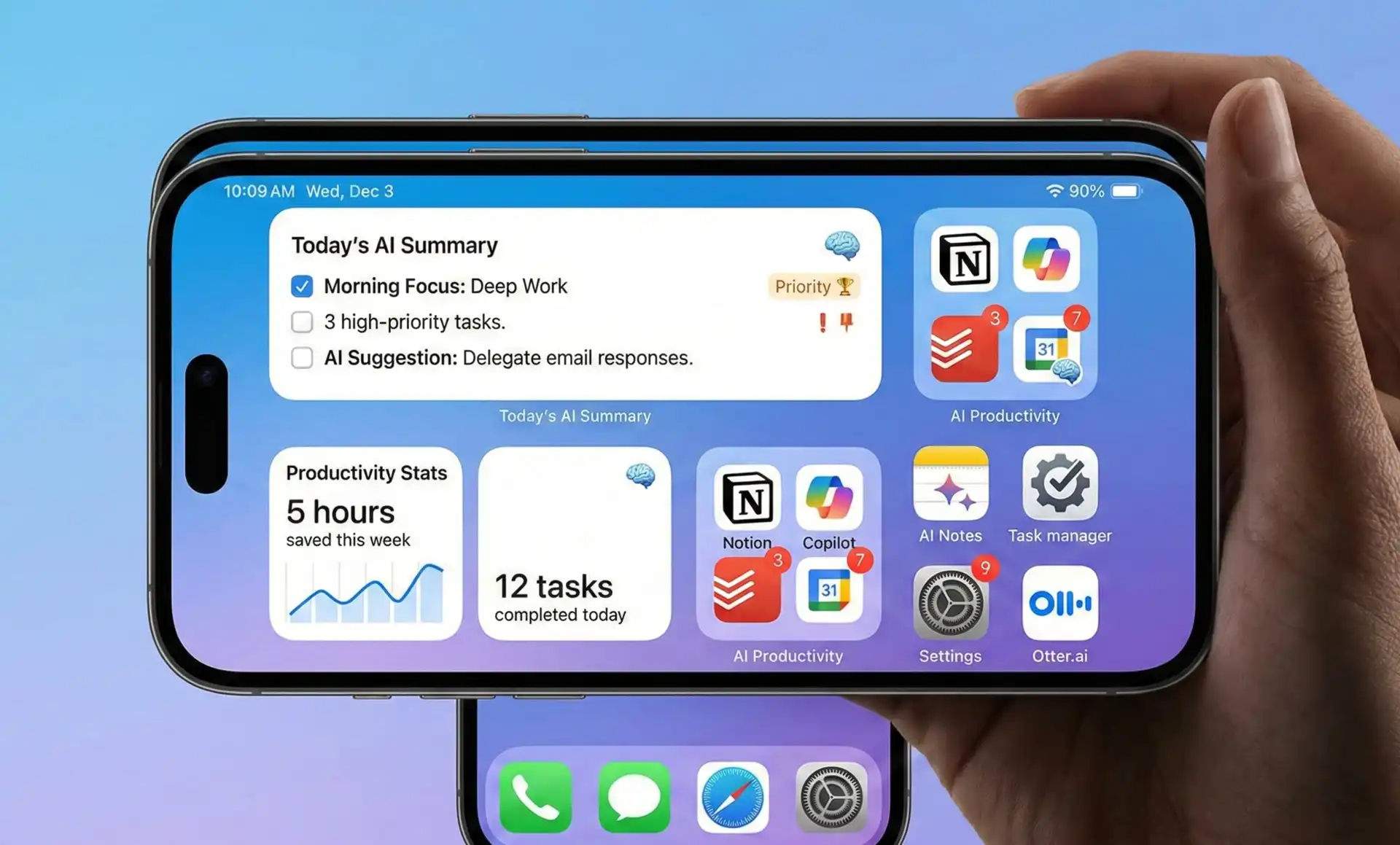 Collection of AI productivity apps showing task management and scheduling features