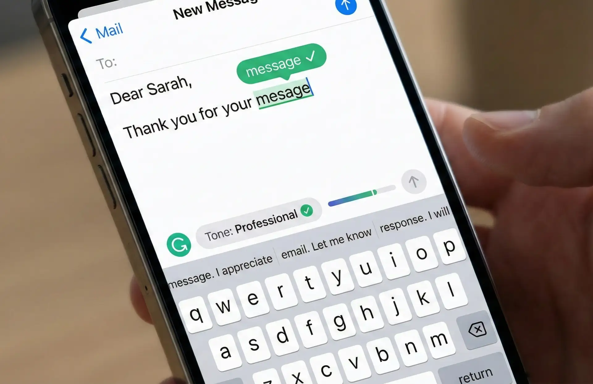Mobile keyboard with AI writing suggestions and grammar corrections