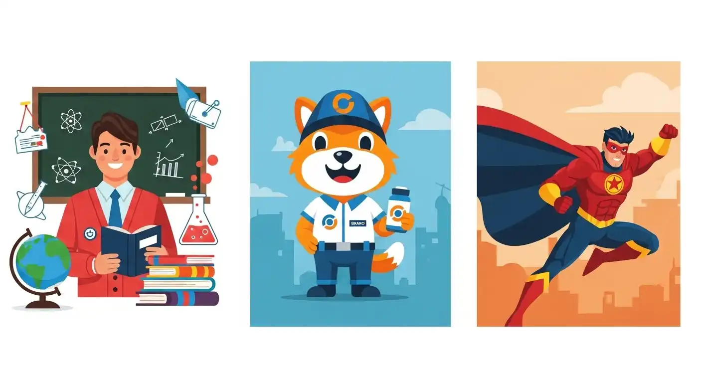 Different character types for various video content including educational guides, brand mascots, and entertainment characters