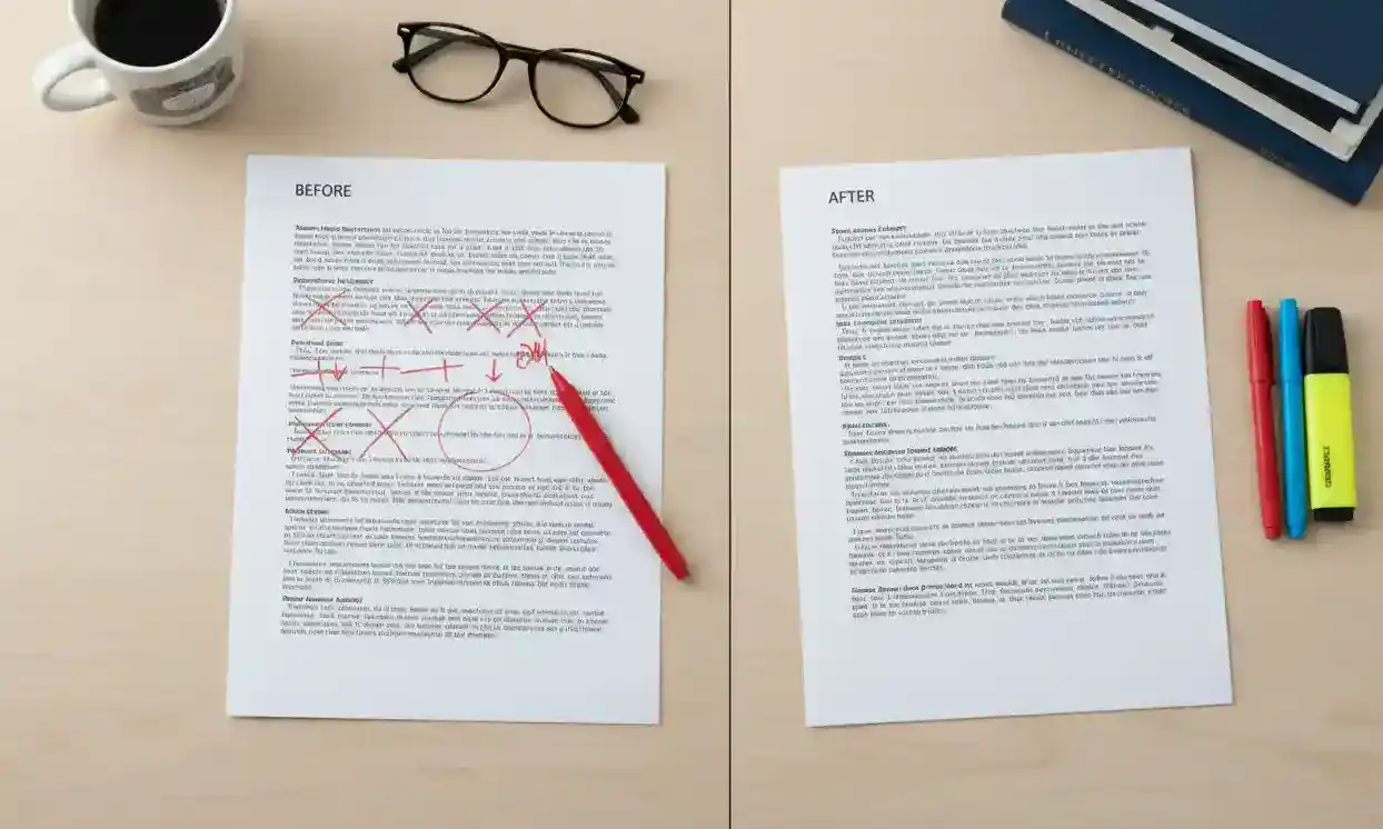 Editor cutting unnecessary words from script dialogue to make it more impactful and concise