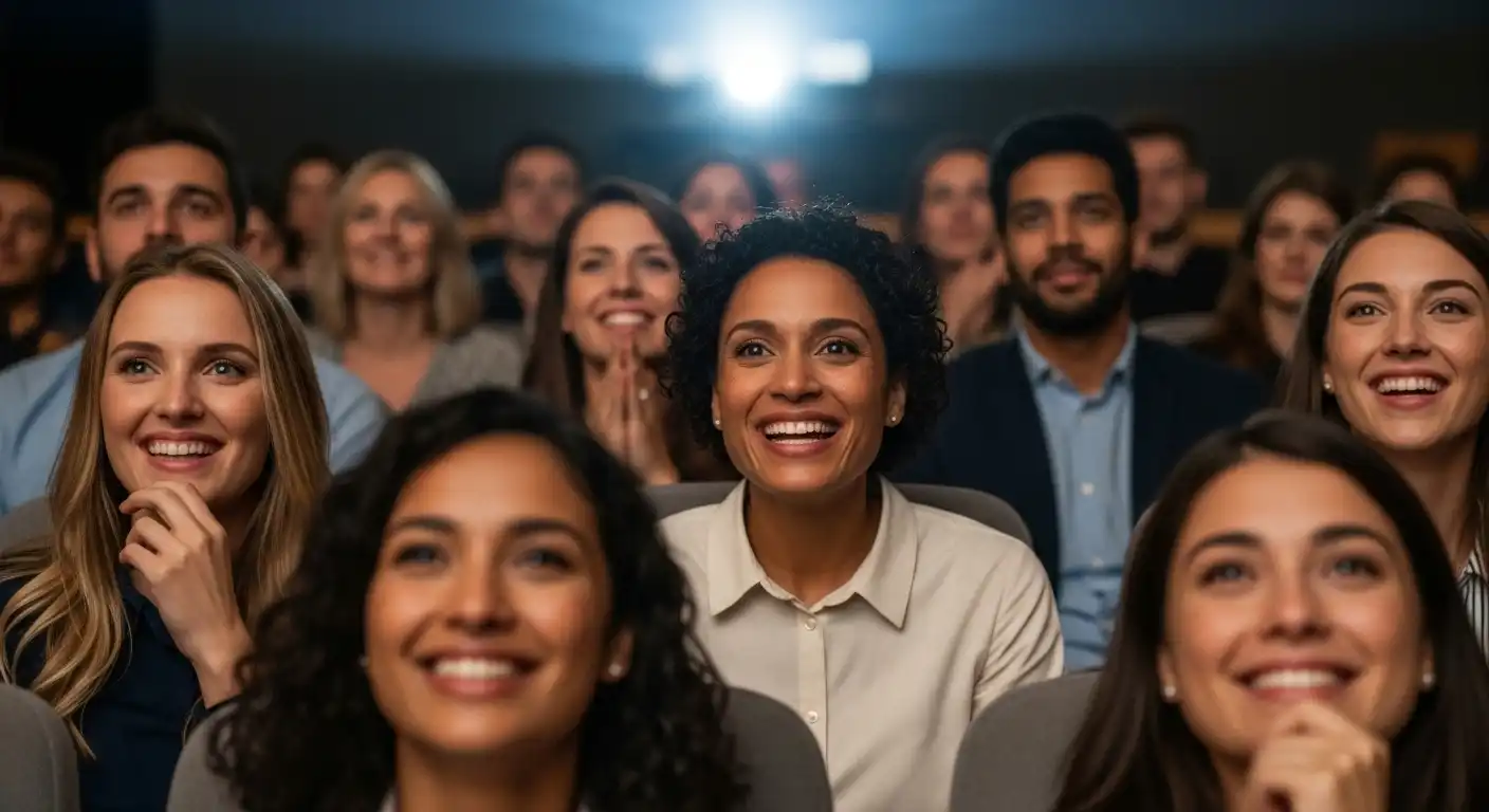 Audience emotionally engaged with character on screen showing empathy and connection during video viewing