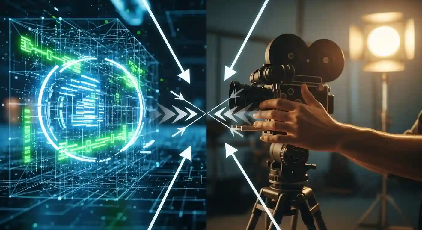 Hybrid production workflow combining AI-generated and traditional video footage
