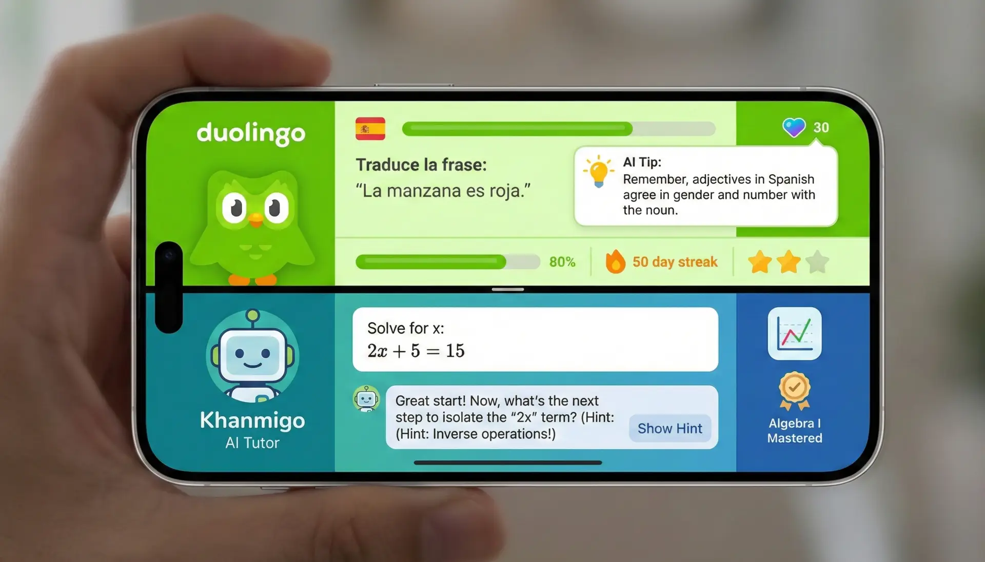 Educational AI apps showing personalized learning dashboard on smartphone