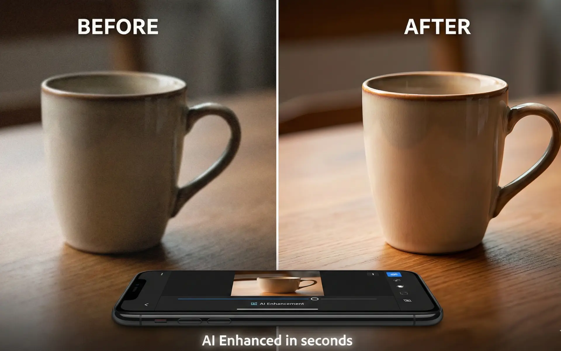 Before and after comparison of photos edited using mobile AI apps