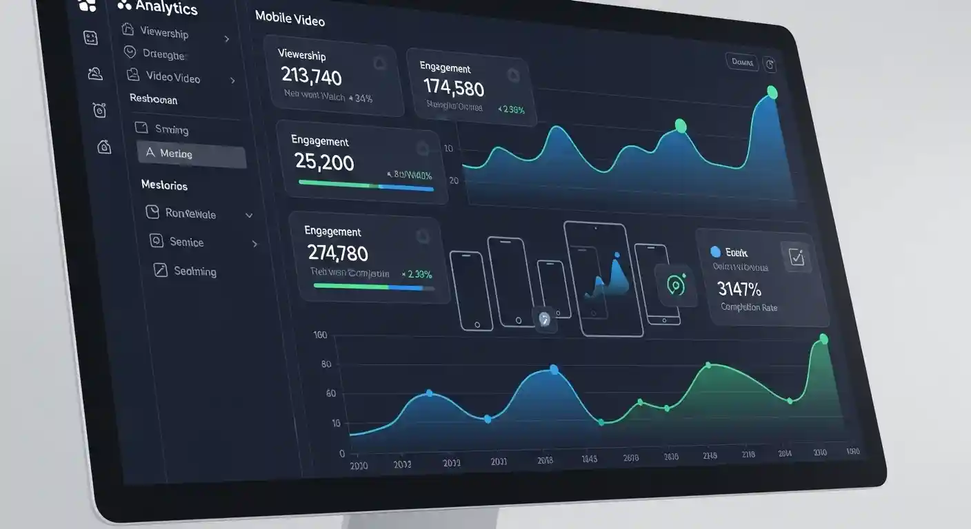 Mobile video analytics dashboard showing engagement metrics and performance indicators