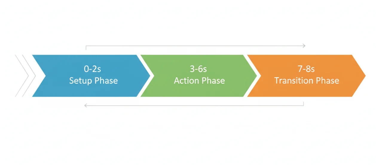 Detailed timeline breakdown showing how eight seconds is divided into setup action and conclusion