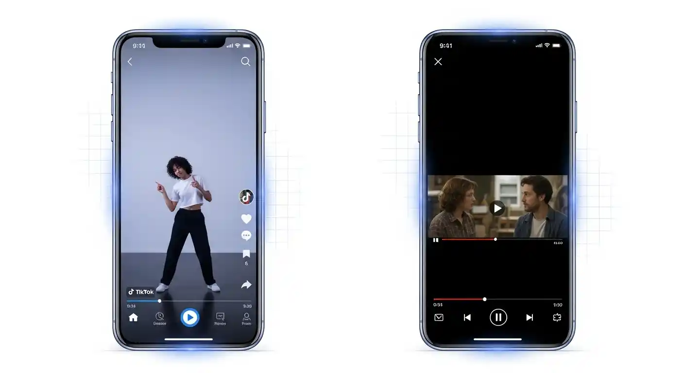 Comparison of vertical 9:16 video format versus horizontal format on mobile screens